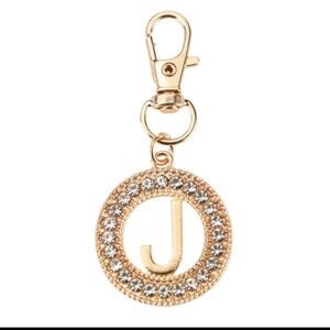 Gold and Silver Keychain with Initial Charm "J"